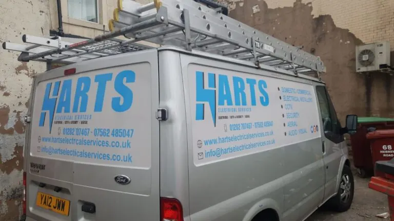 Harts Electrical Services: Full side van graphics with logo, website and contact details