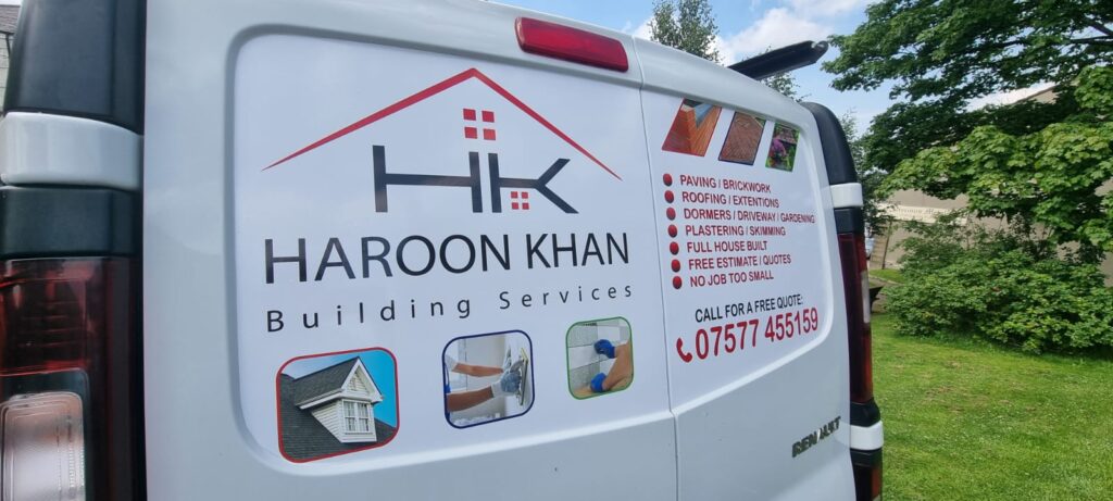 Haroon Khan Building Services van with printed panel graphics on the side