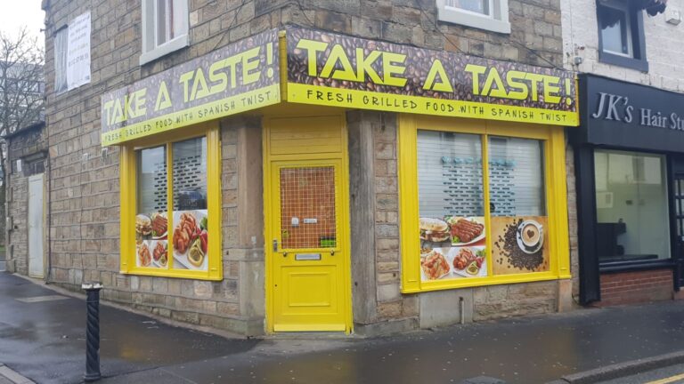 Take A Taste — fascia sign and window graphics — signage printed and fitted by Web Print Signs