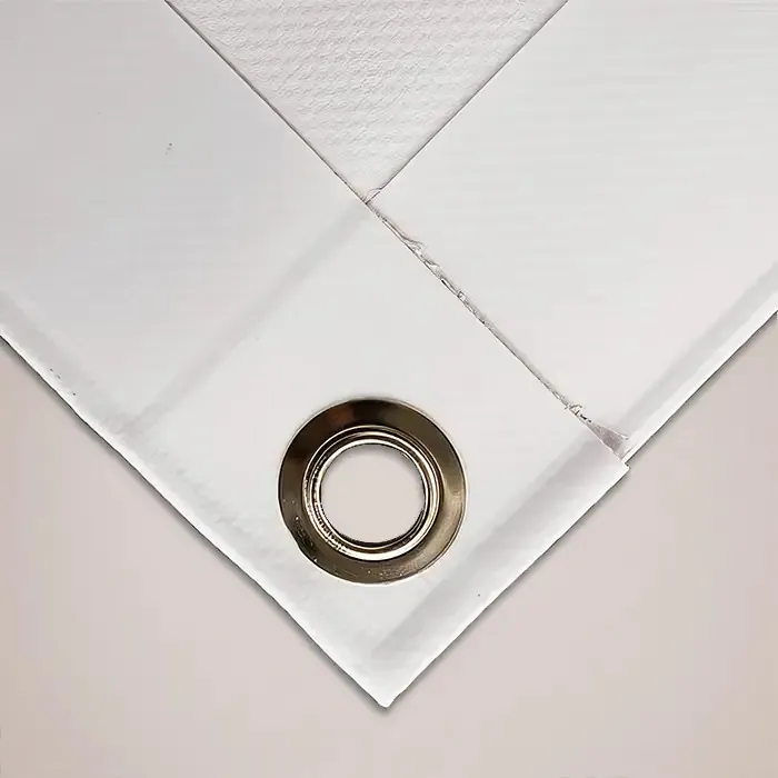 Wedding Backdrops: close up of a pvc banner hem and metal eyelet