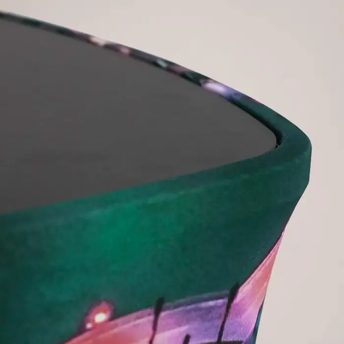 Rectangle Exhibition Counter: close up of the printed fabric on a rectangular counter