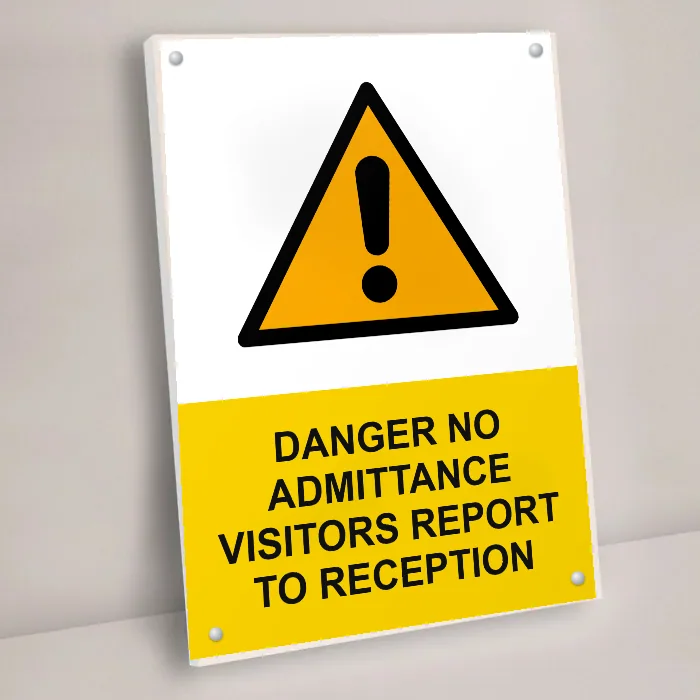 Danger No Admittance Visitors Report to Reception Sign: danger no admittance visitors report to reception sign 3