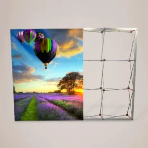 Fabric Pop Up Display Stand 3×3: fabric pop up display showing the graphic and the folding frame
