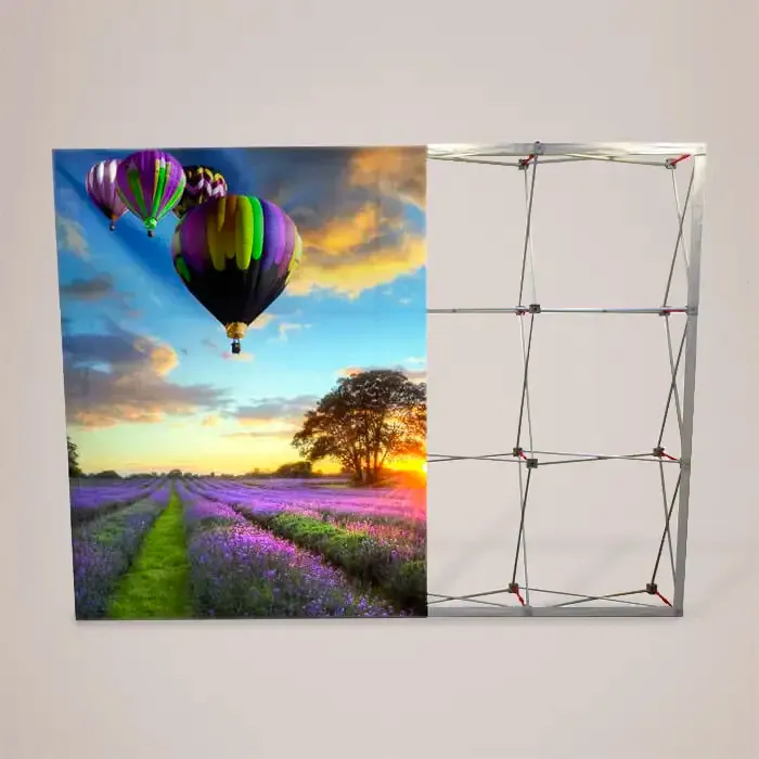 Fabric Pop Up Display Stand 3×3: fabric pop up display showing the graphic and the folding frame
