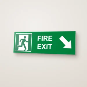 Fire Exit Running Man Arrow Diagonal Right Down (HTM 65) Sign