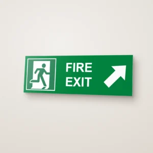 Fire Exit Running Man Arrow Diagonal Right Up (HTM 65) Sign