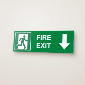 Fire Exit Running Man Arrow Down (HTM 65) Sign