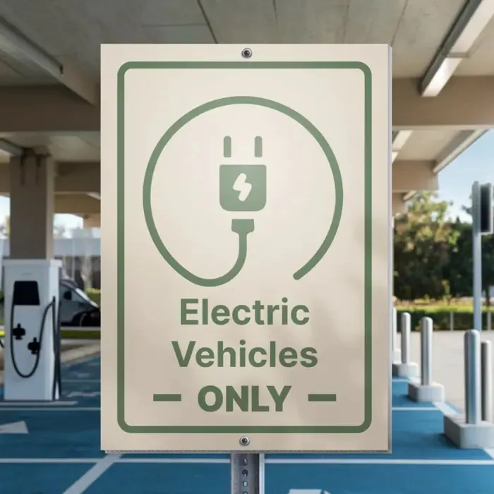 Branded Information Signs: printed correx sign at an electric vehicle charging bay