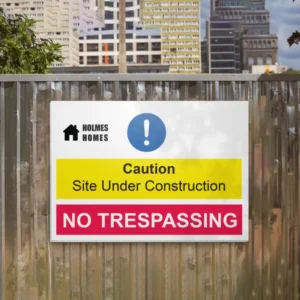 Printed Bollard Covers: printed correx site safety sign on a timber hoarding