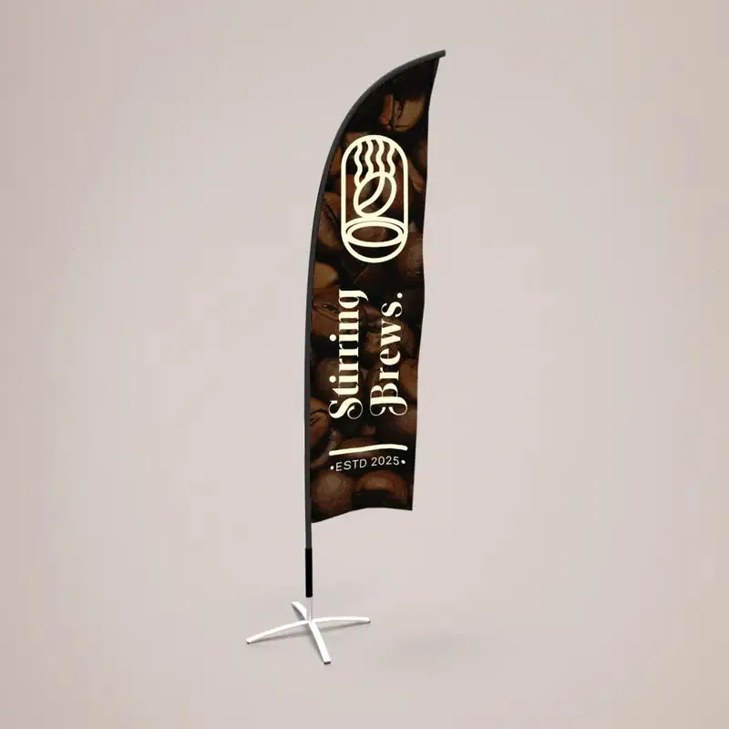Feather Flag 4m: printed feather flag on a cross base