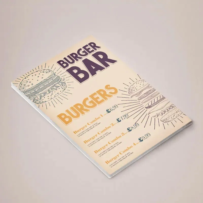 Printed Menu Boards: printed foam board menu sign