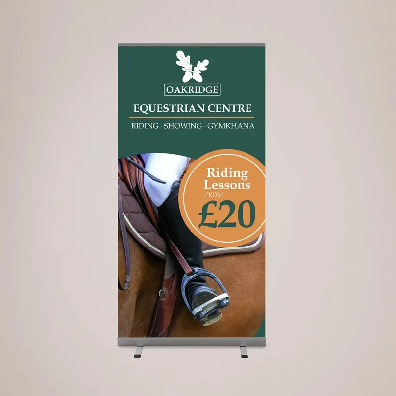 Roller Banner 1200mm x 2000mm: printed wide roller banner for an equestrian centre