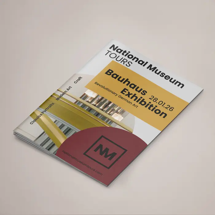Printed A4 saddle stitched booklet cover for a museum tour