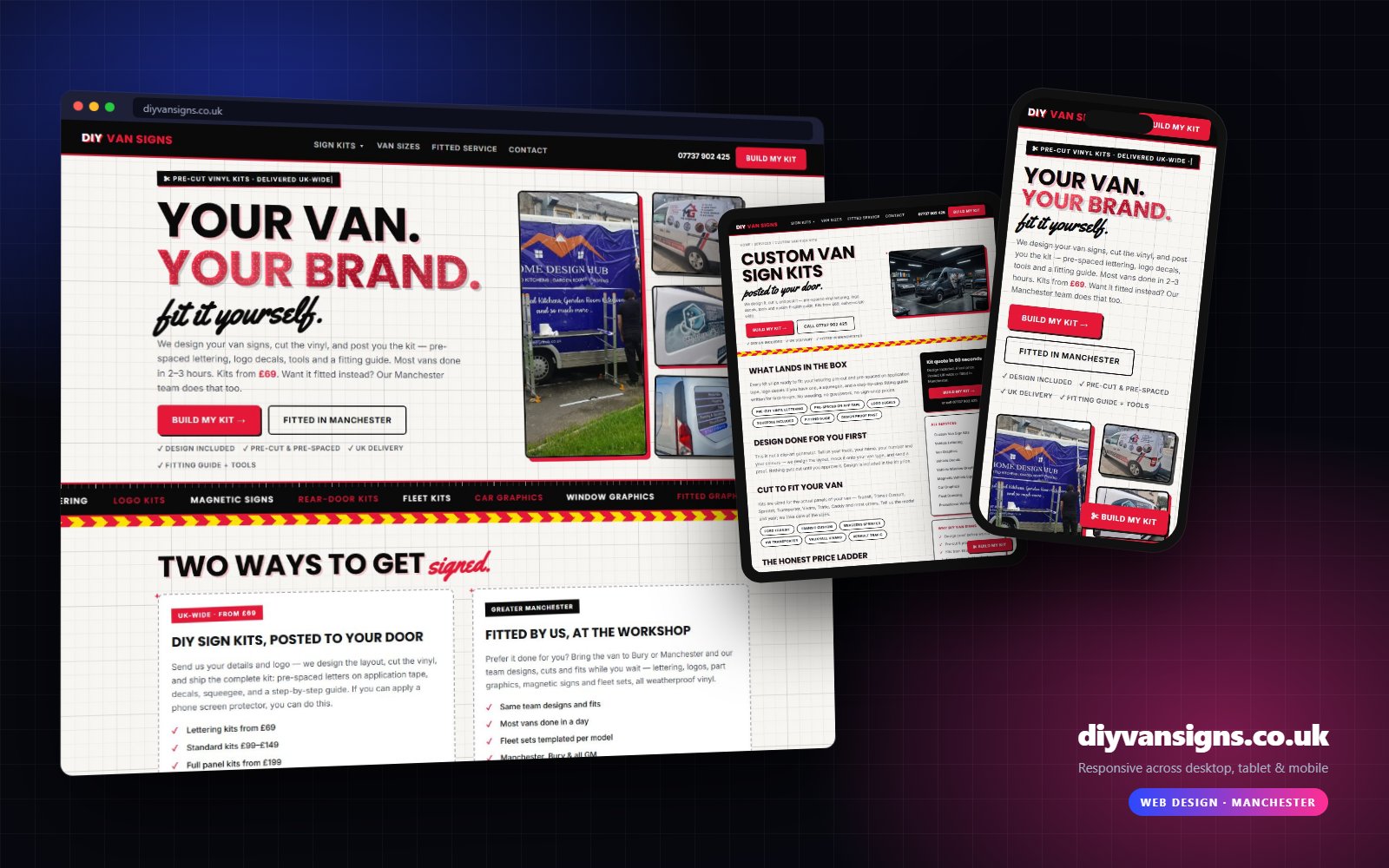 diyvansigns.co.uk shown on desktop, tablet and mobile