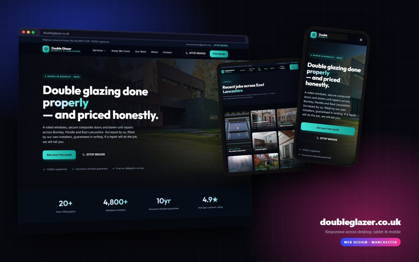 doubleglazer.co.uk shown on desktop, tablet and mobile