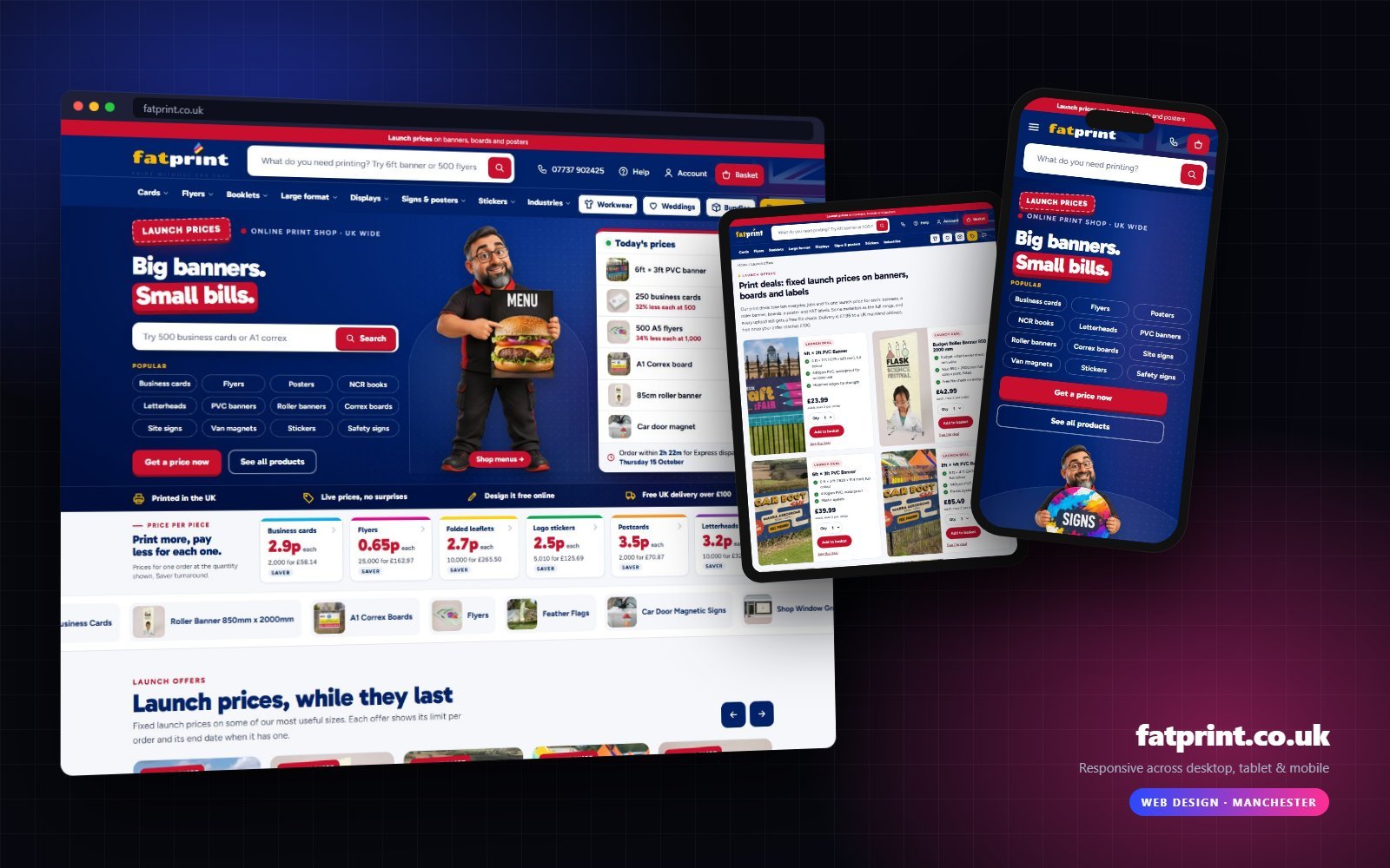 fatprint.co.uk shown on desktop, tablet and mobile