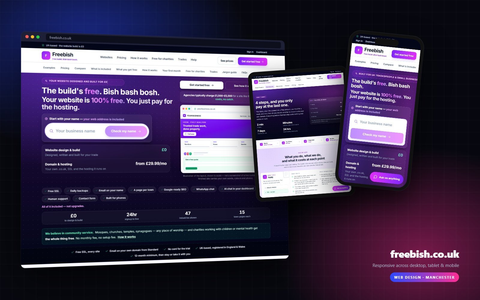 freebish.co.uk shown on desktop, tablet and mobile