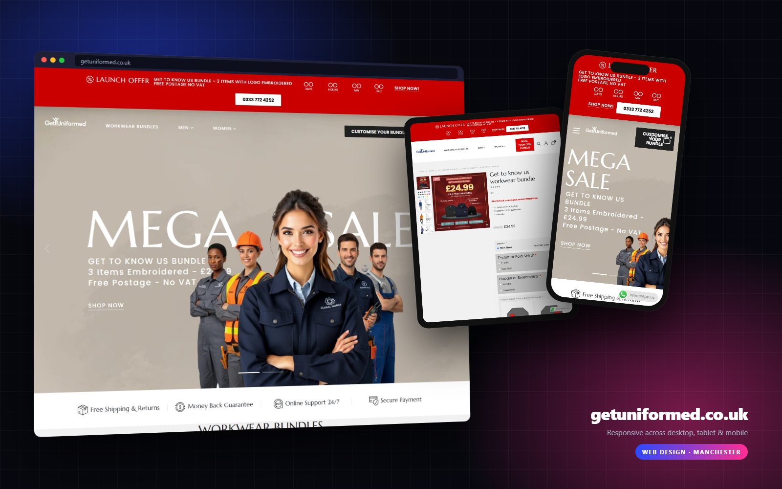 getuniformed.co.uk shown on desktop, tablet and mobile