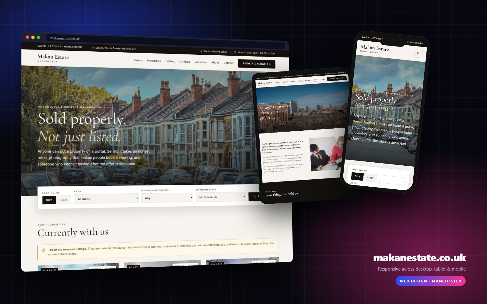 makanestate.co.uk shown on desktop, tablet and mobile