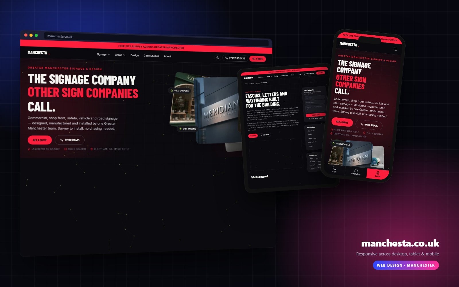 manchesta.co.uk shown on desktop, tablet and mobile