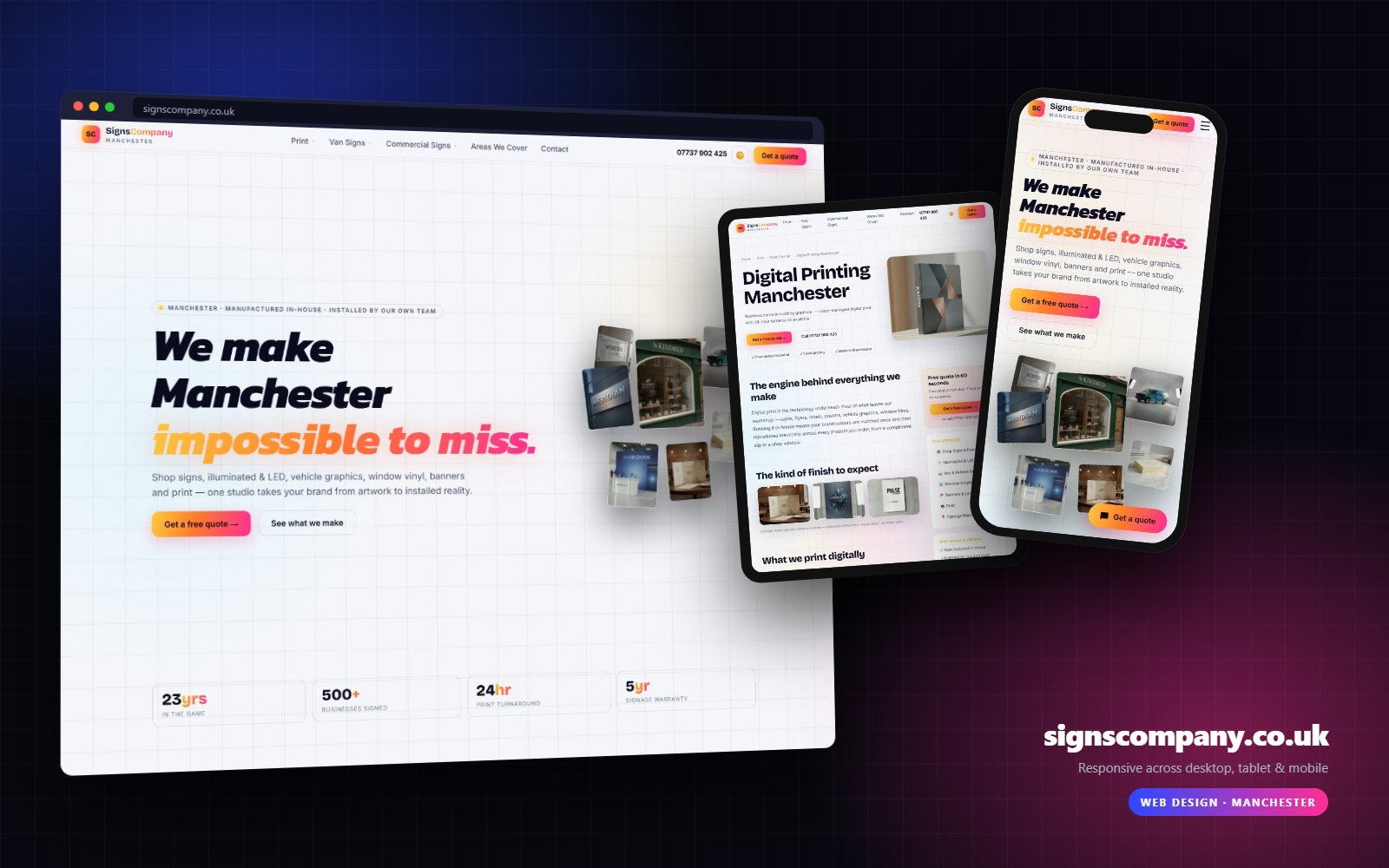 signscompany.co.uk shown on desktop, tablet and mobile