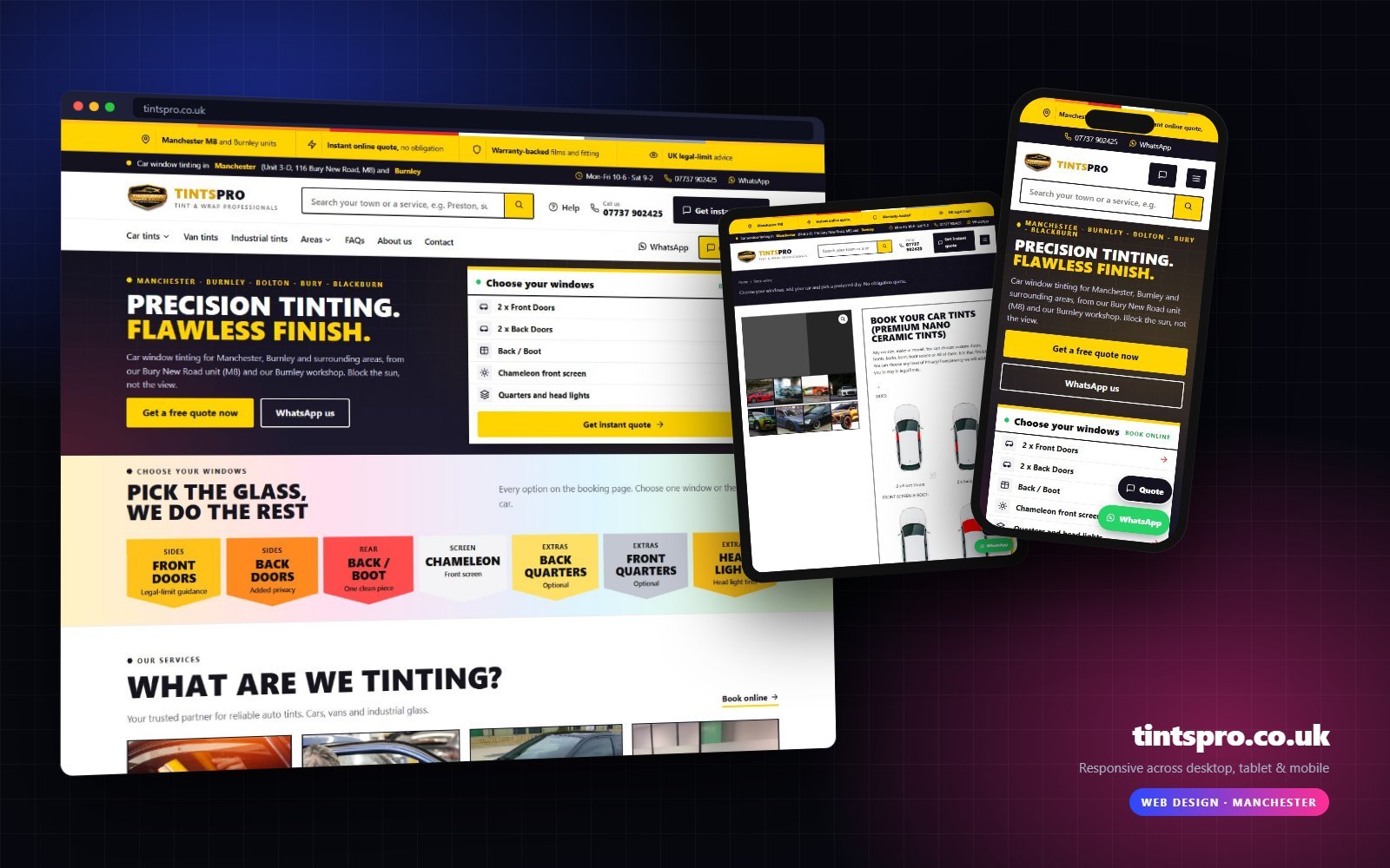 tintspro.co.uk shown on desktop, tablet and mobile