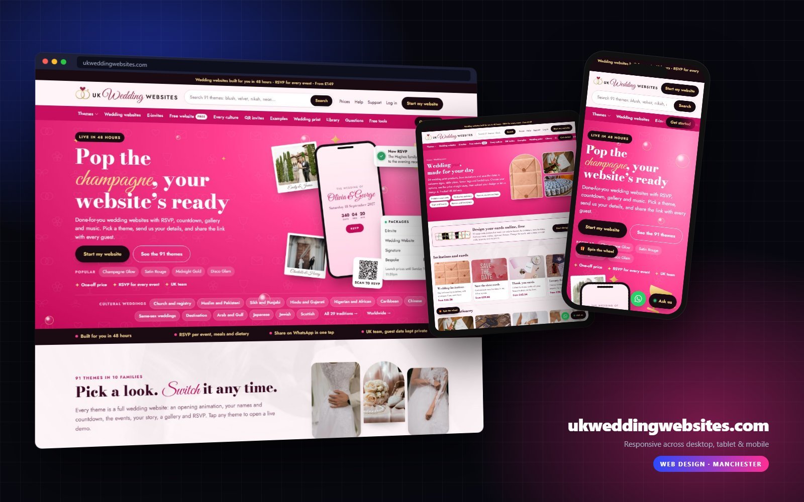 ukweddingwebsites.com shown on desktop, tablet and mobile