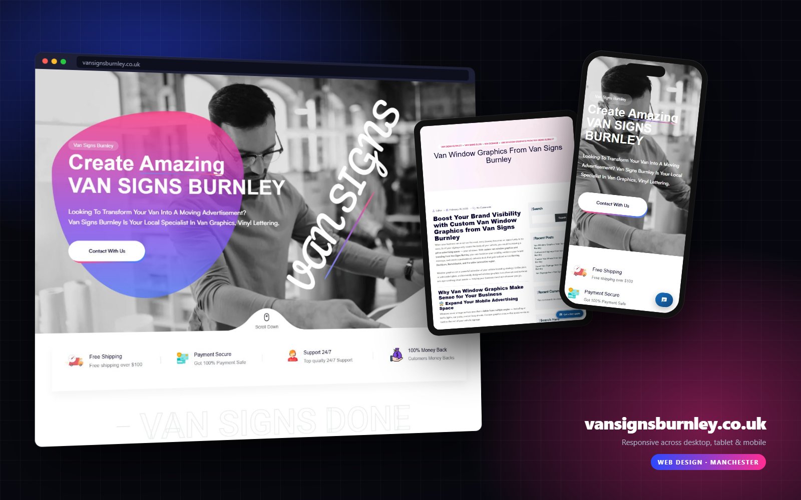 vansignsburnley.co.uk shown on desktop, tablet and mobile