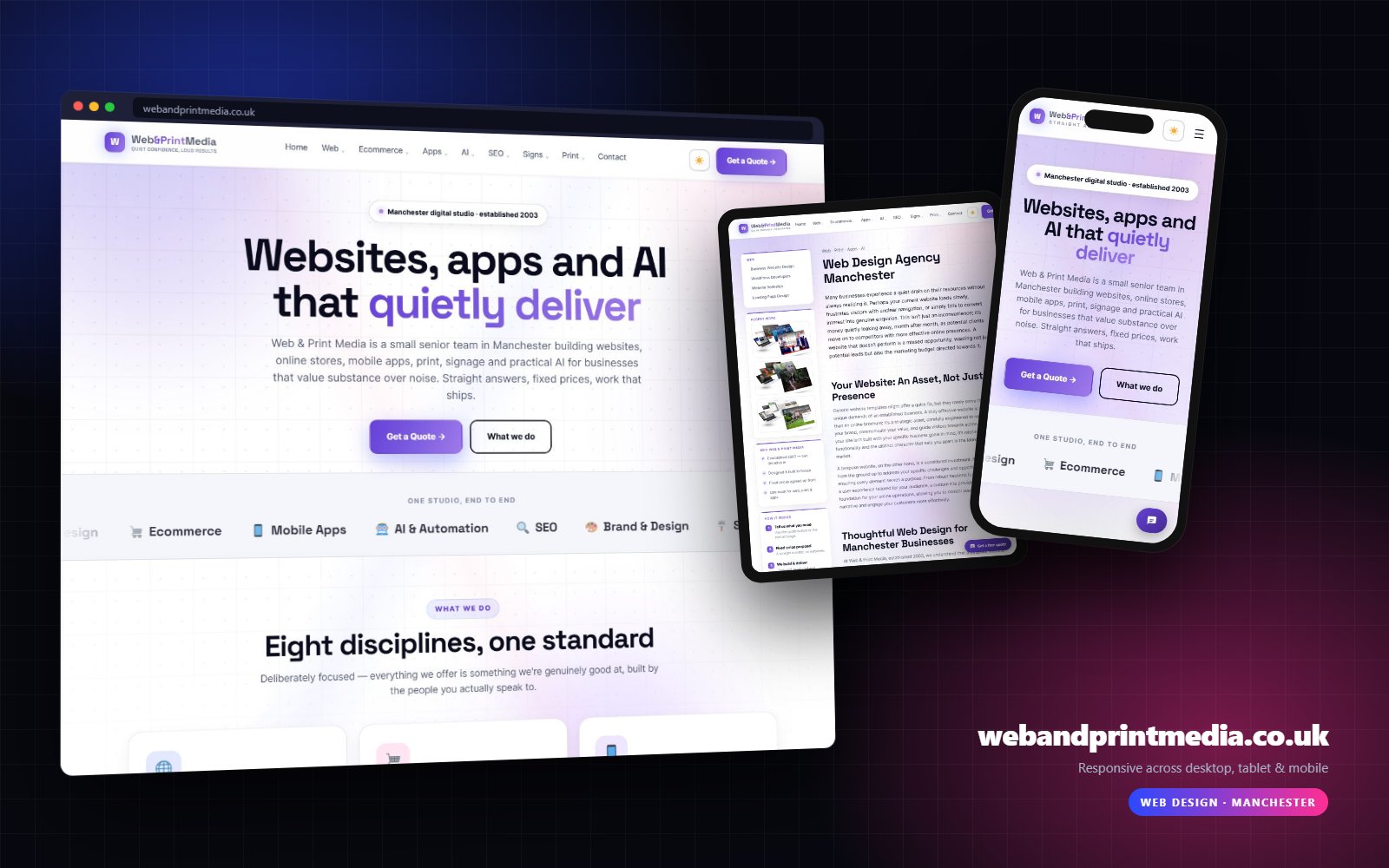 webandprintmedia.co.uk shown on desktop, tablet and mobile