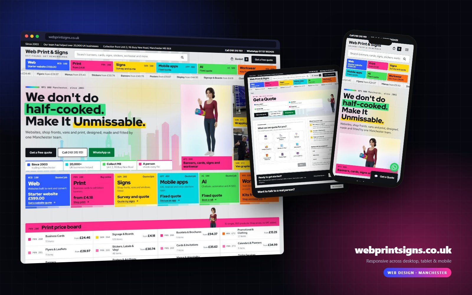 webprintsigns.co.uk shown on desktop, tablet and mobile