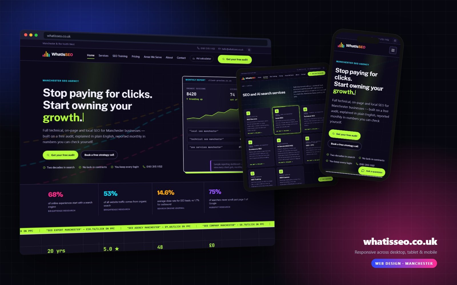 whatisseo.co.uk shown on desktop, tablet and mobile