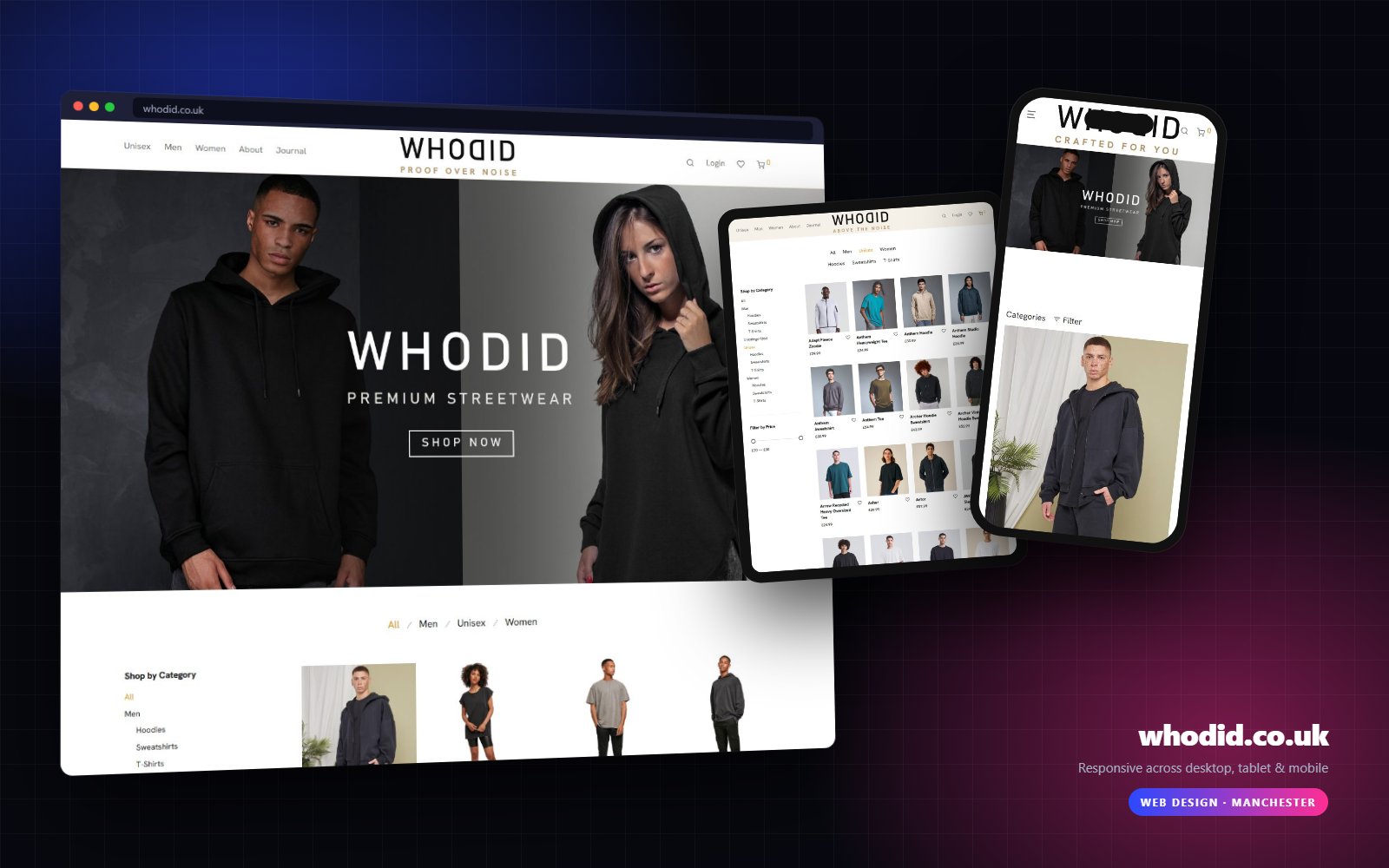 whodid.co.uk shown on desktop, tablet and mobile