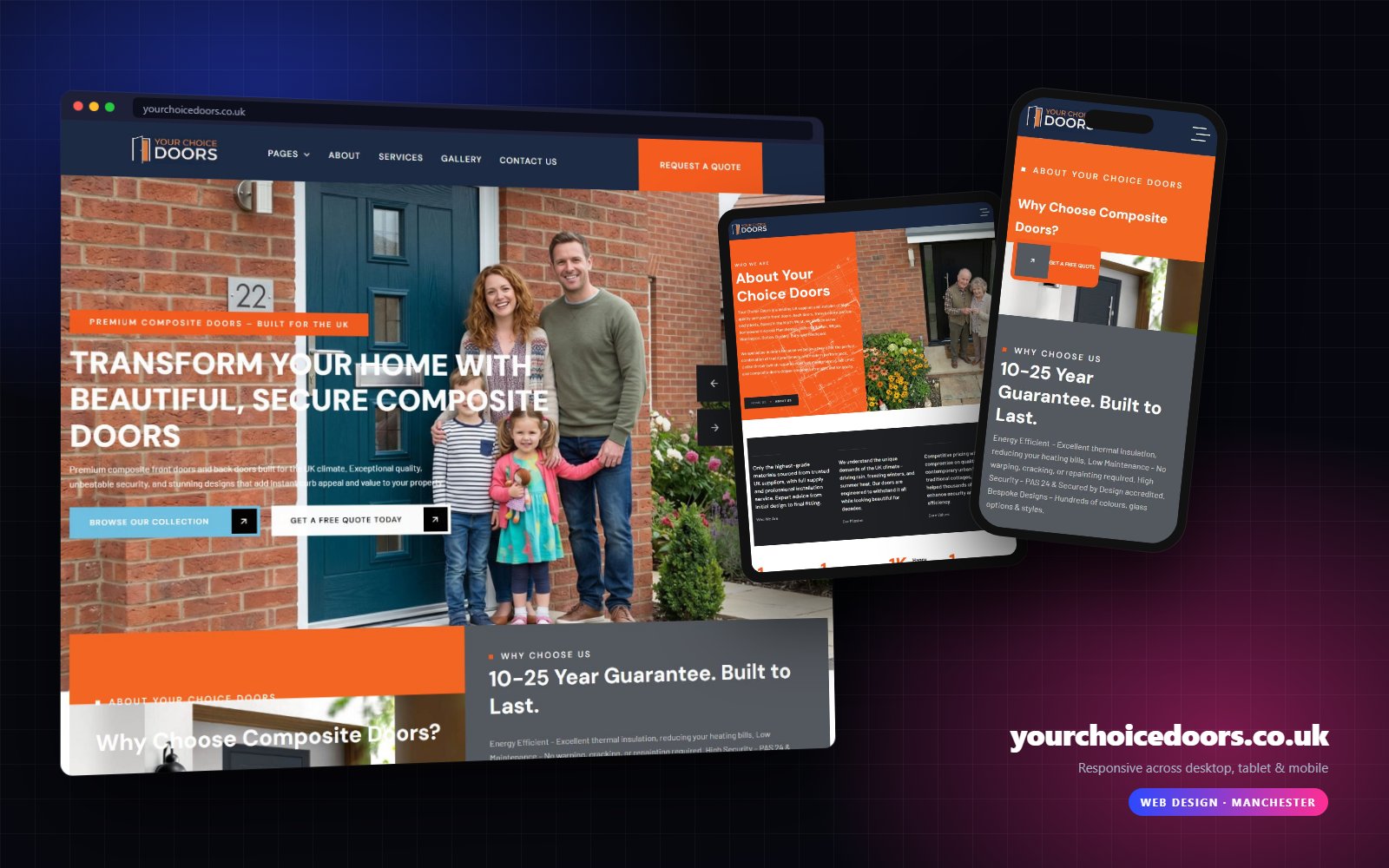 yourchoicedoors.co.uk shown on desktop, tablet and mobile