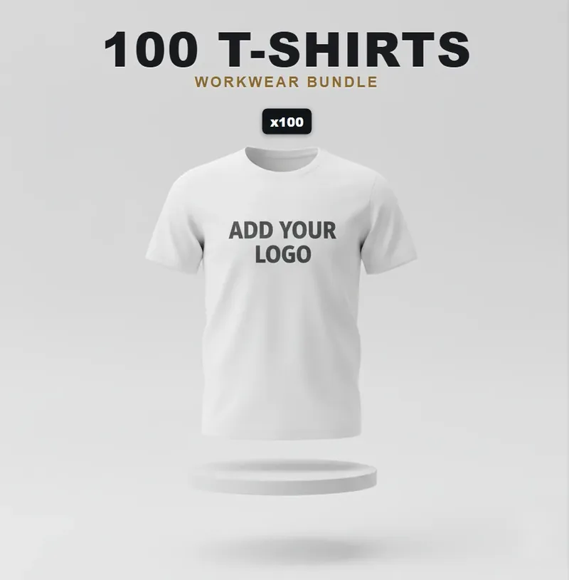 100 branded T-shirts or polos: the garments in this kit, each carrying a logo