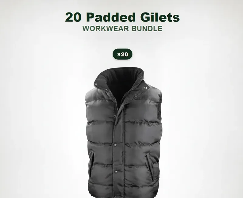 20 branded padded gilets