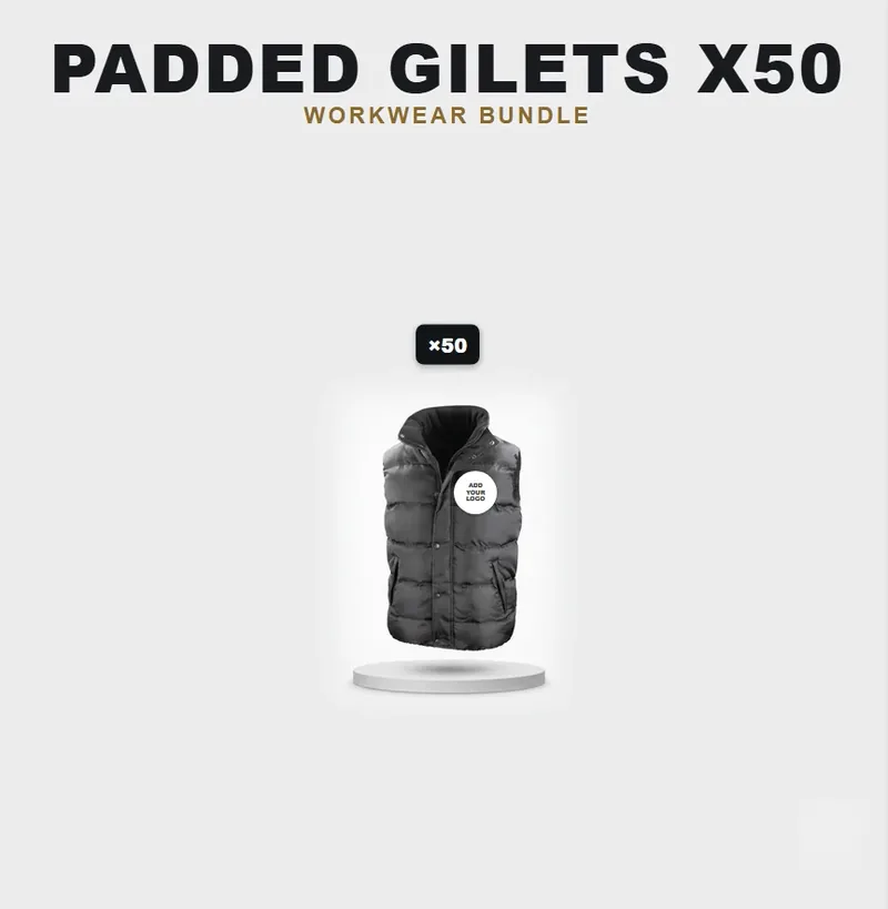 50 branded padded gilets