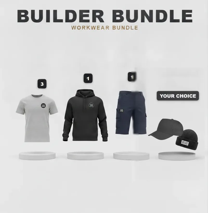Builder's kit: the garments in this kit, each carrying a logo
