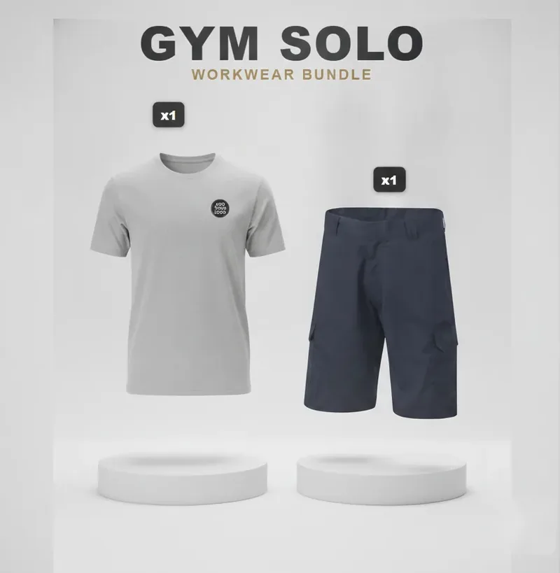 Premium gym solo pack, every garment carrying a logo