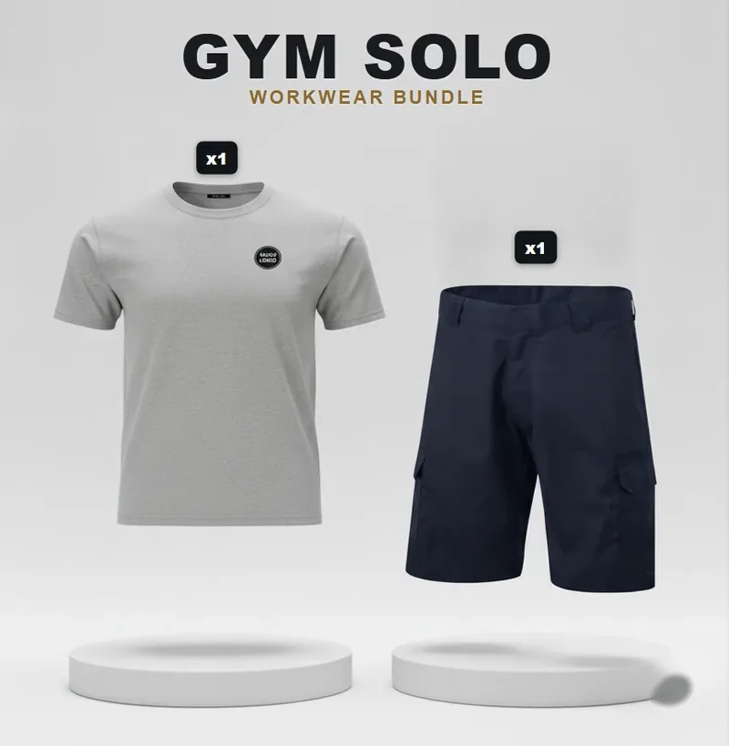 Gym solo pack, every garment carrying a logo