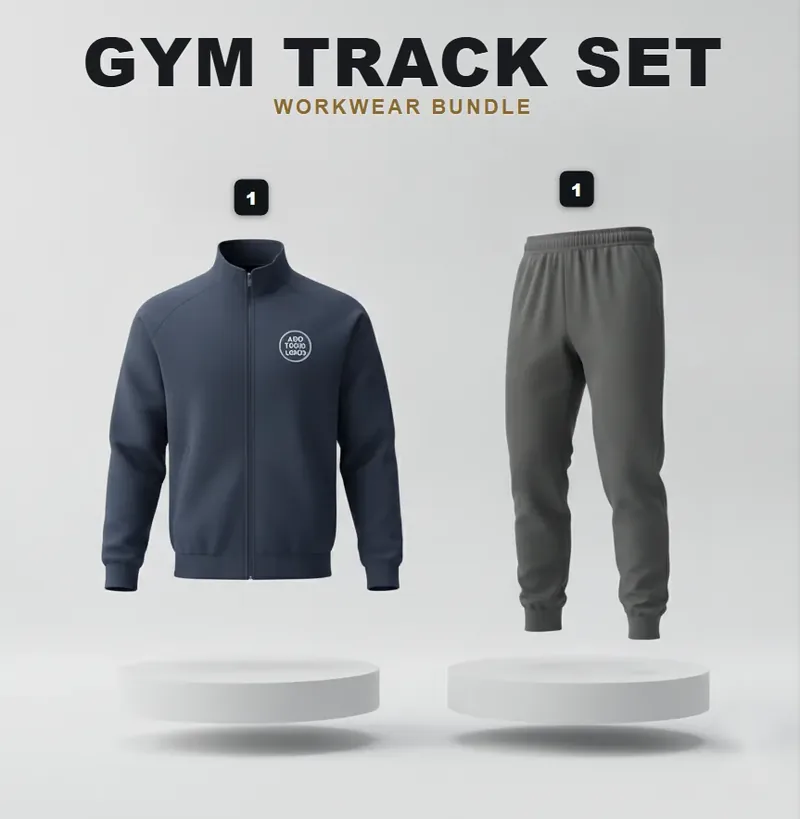 Gym tracksuit set, every garment carrying a logo