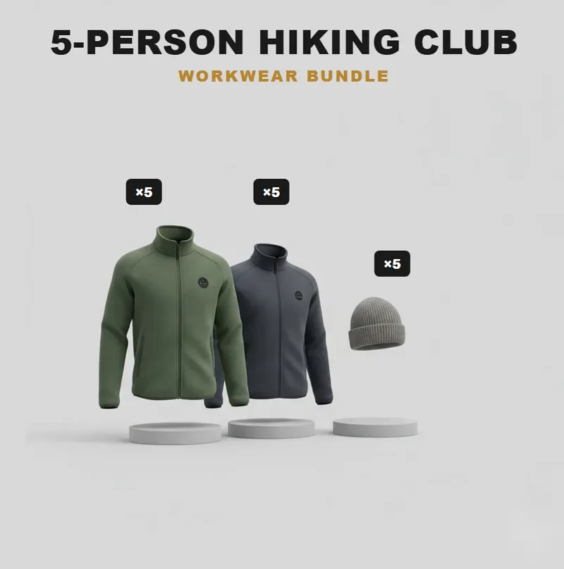 Walking club pack for 5, every garment carrying a logo