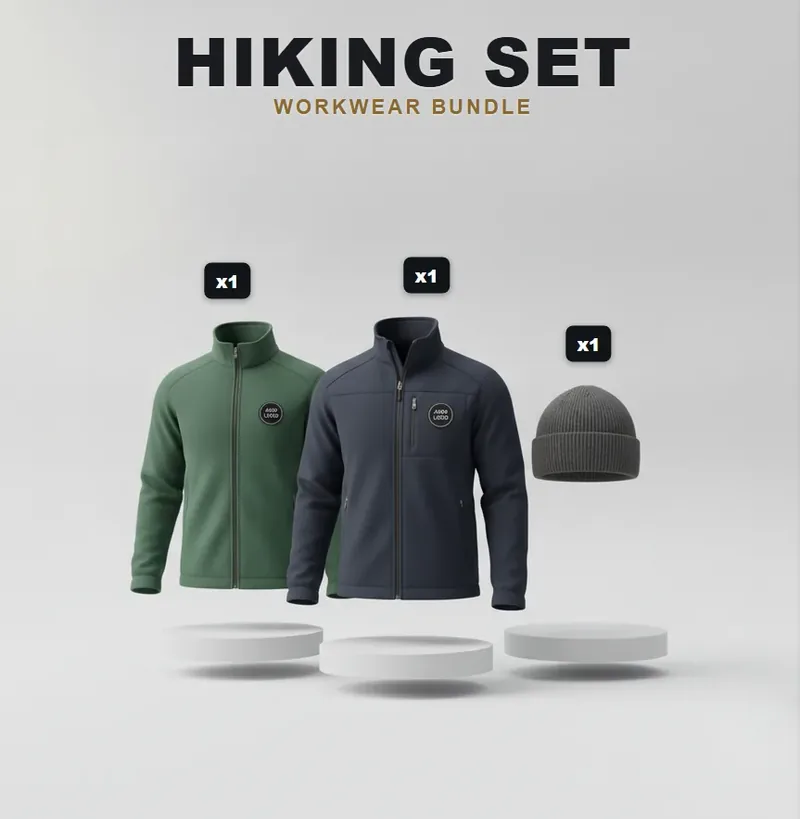 Outdoor set, every garment carrying a logo
