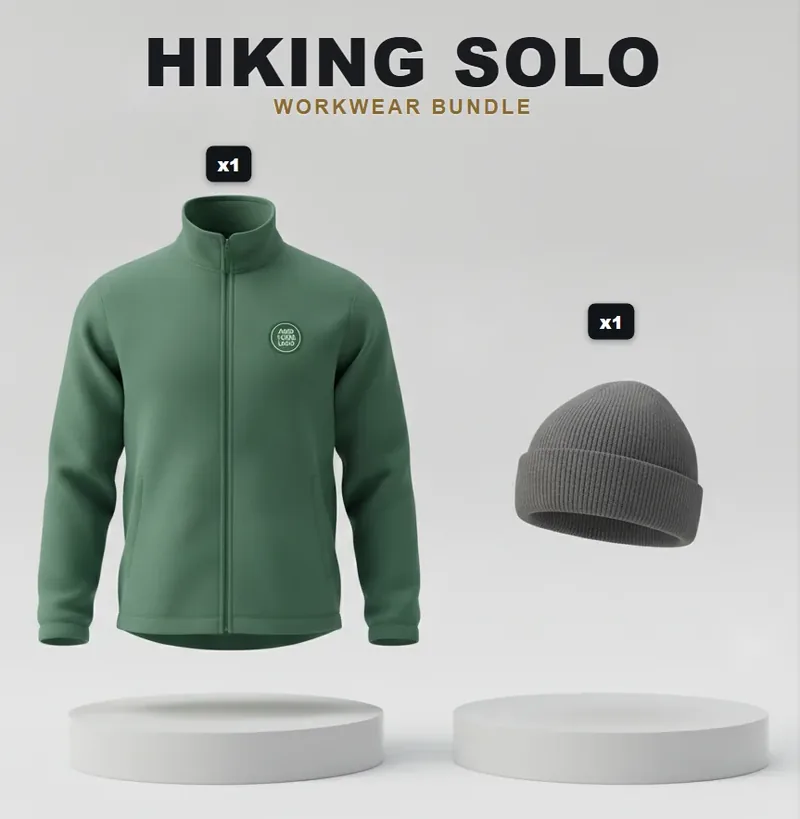 Outdoor solo pack, every garment carrying a logo