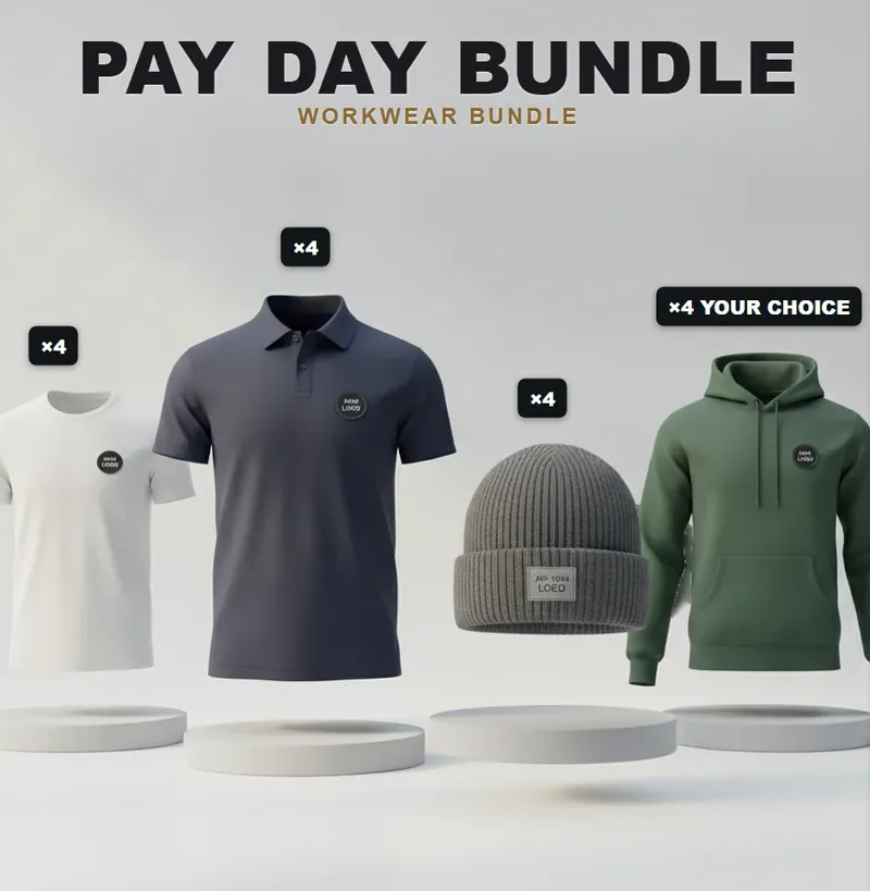 Pay day pack, every garment carrying a logo