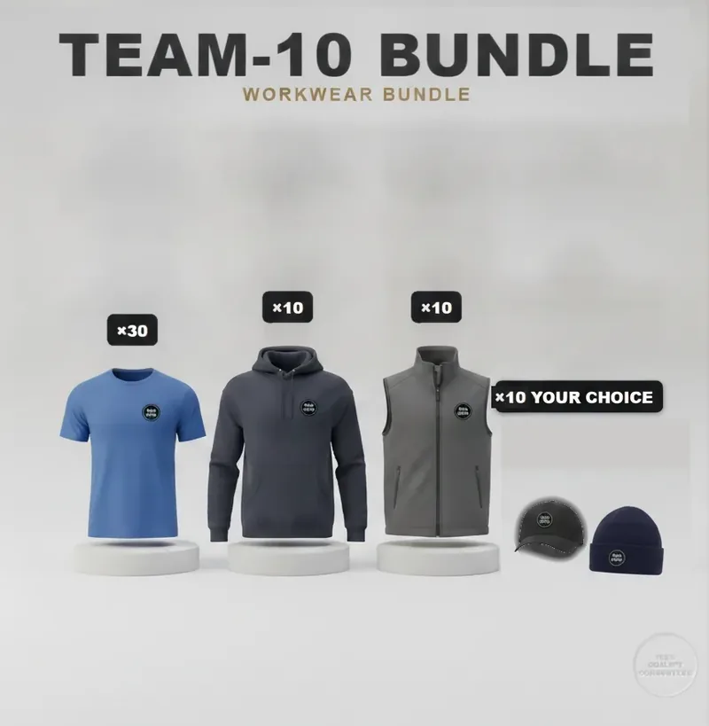 Team of 10 kit, every garment carrying a logo
