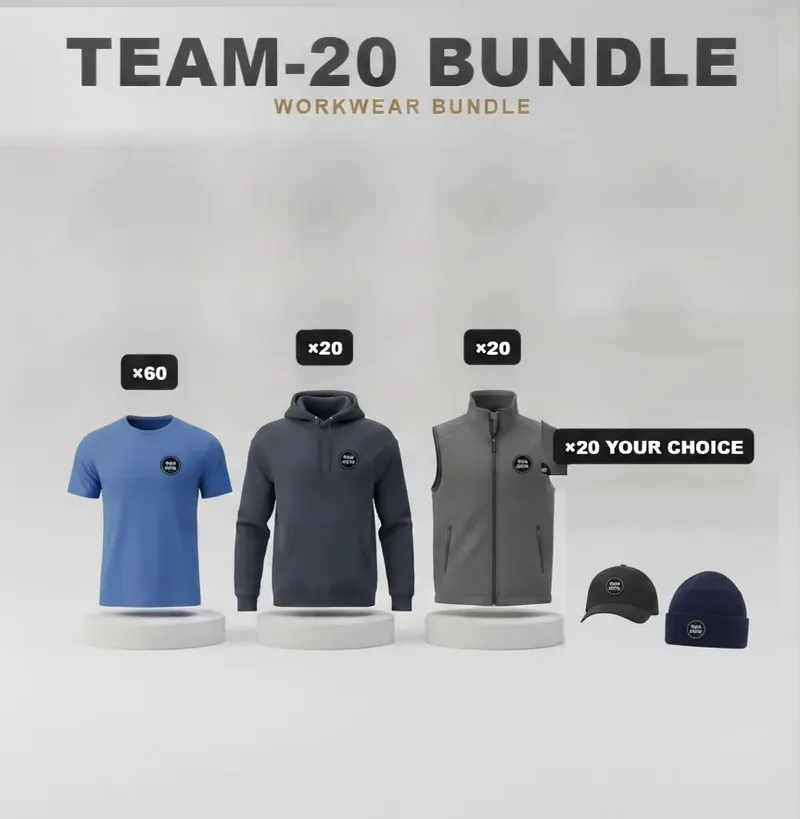 Team of 20 kit, every garment carrying a logo